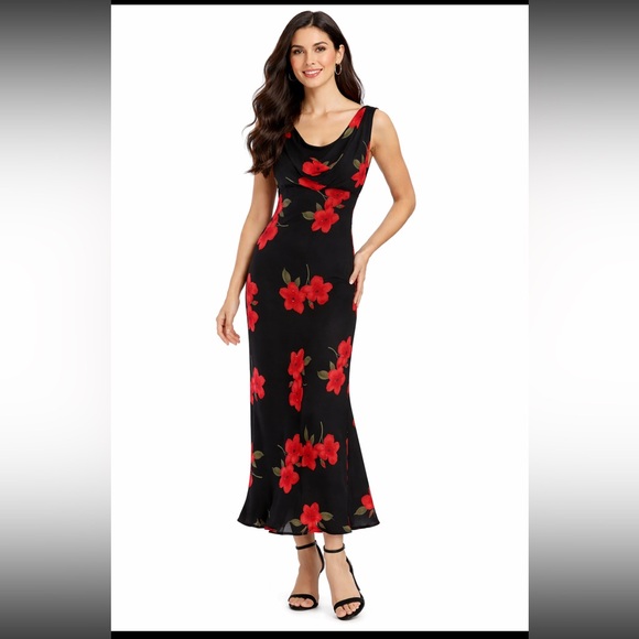 BETSY & ADAM By Jaslene Dresses & Skirts - BETSY & ADAM Women's Red/Black Floral w/rhinestones sleeveless SZ 6 Maxi Dress